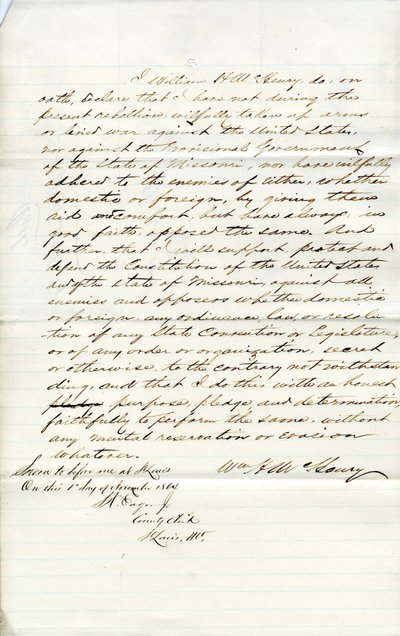 Loyalty Oath of William H. McHenry of Missouri, County of St. Louis by W.H. McHenry